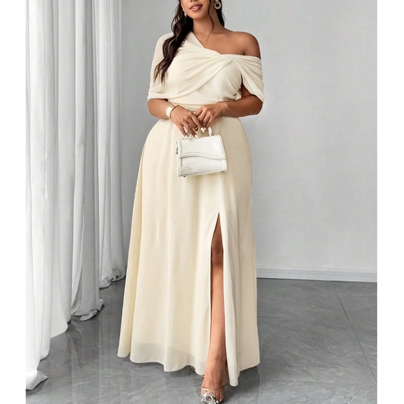 Plus One Shoulder Split thigh Party Evening Gown Dress - Picture 3 of 16